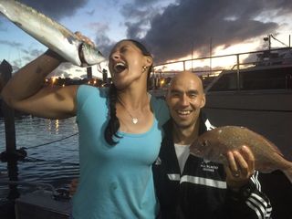Dame Valarie Adams on a Fishing trip with Megabites Fishing Charter